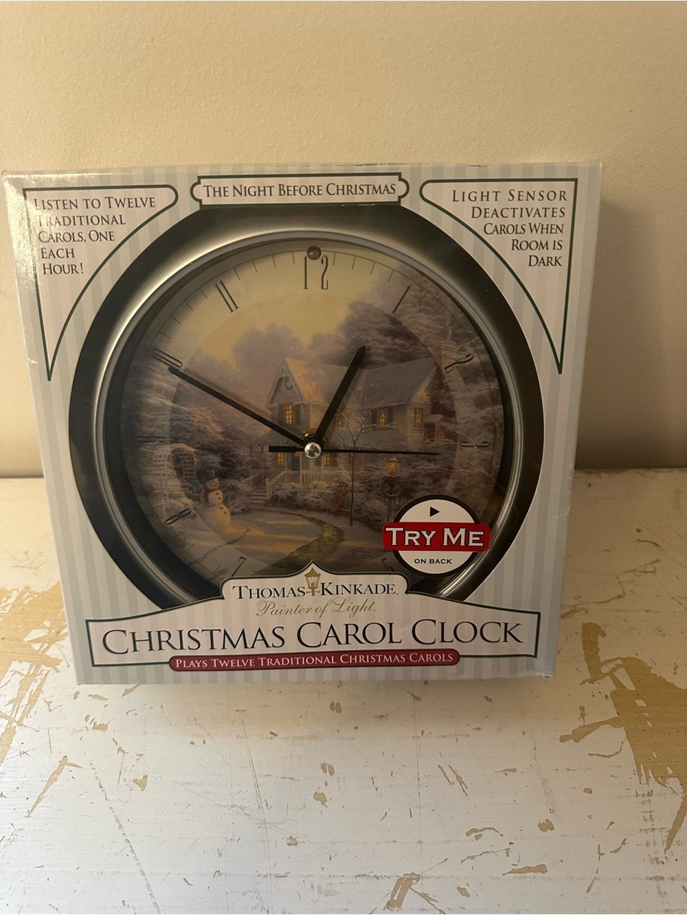 Thomas Kinkade Christmas Carol Clock in Black and Cream
